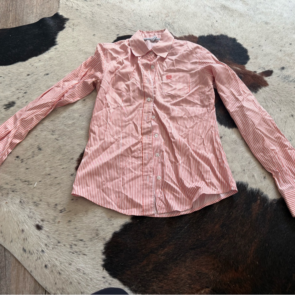 Pink and White Striped Button-Up Shirt